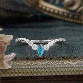 2 Prong Marquise & Round Cut Turquoise Curved Wedding Band Stacking Ring